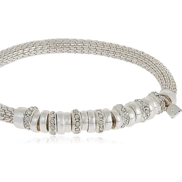 ?Women\'s Silvertone and Crystal Metal Stretch Bracelet Rondel Stretch main image 4